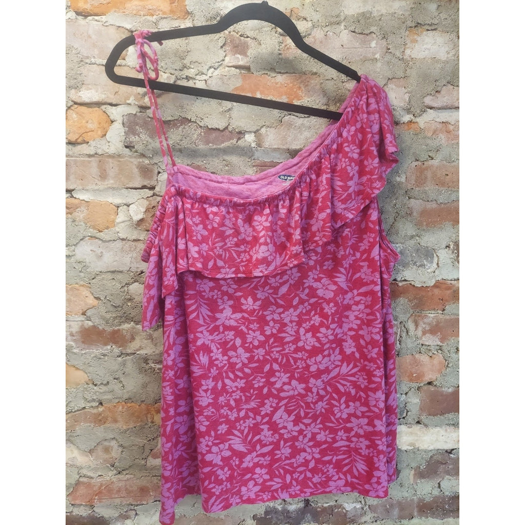 Old Navy Womens Off Shoulder Ruffle Top XXL Pink Floral One Strap Casual