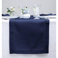 Solino Home 90" Linen Table Runner Navy Blue Solid Decorative Stitching Dining