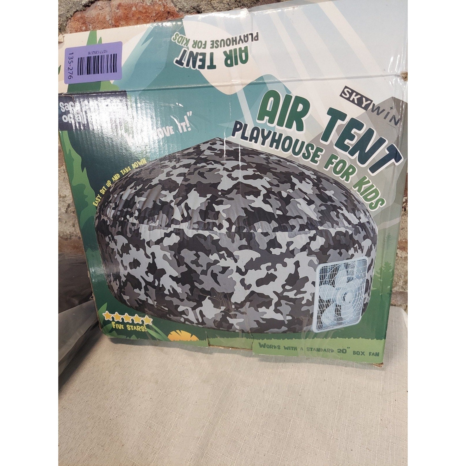 SKYWIN Air Tent Playhouse Kids Camouflage Inflatable Box Fan Indoor Outdoor Fun