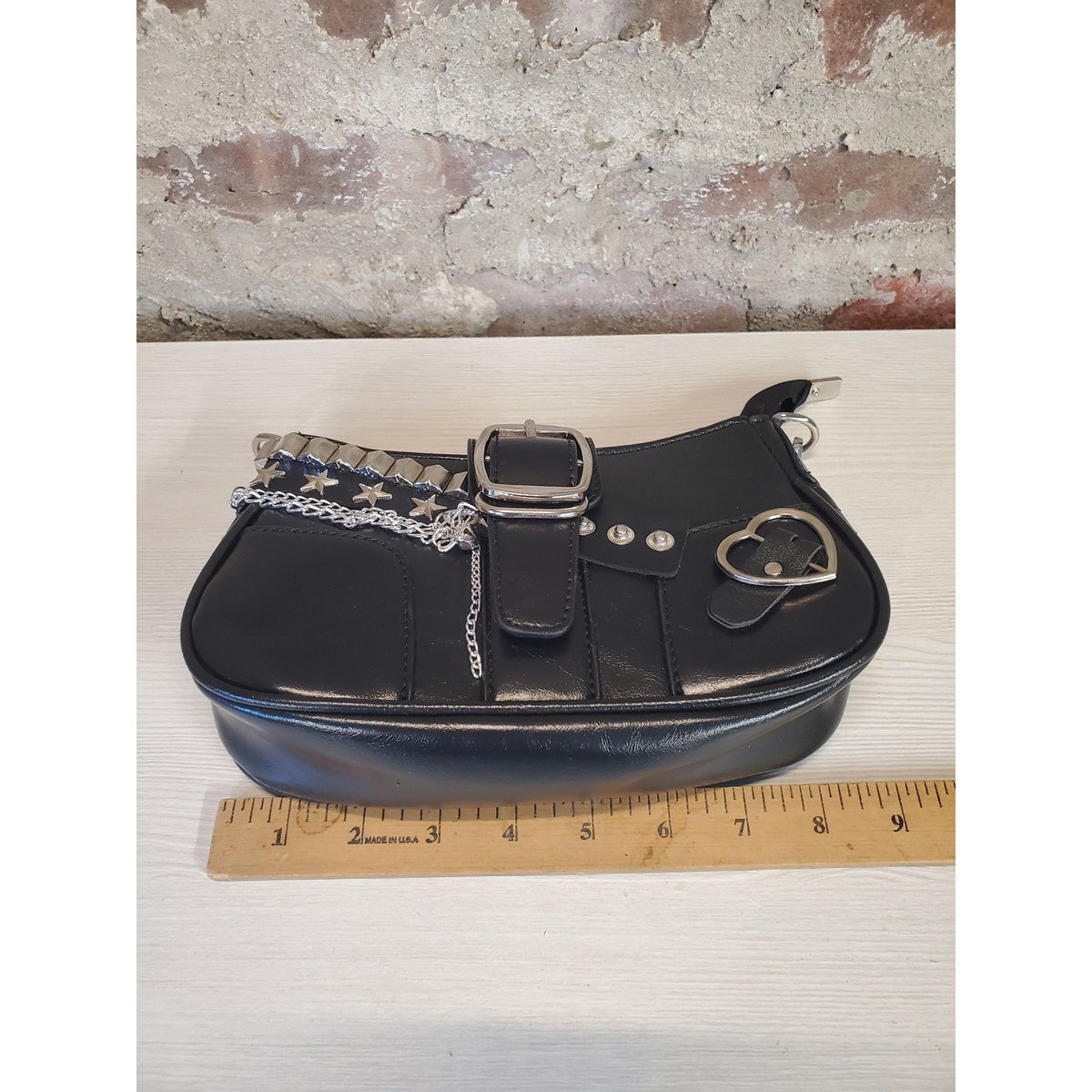 Gothic Punk Emo Y2K Studded Chain Black Mini Shoulder Bag Handbag Faux Leather