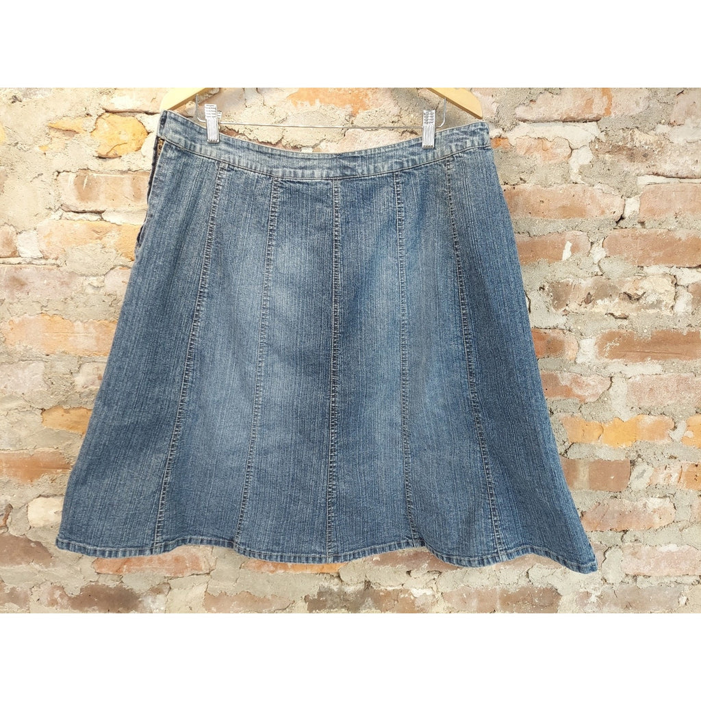 Squeeze Womens Denim Skirt 22W Light Wash Blue Ramie Cotton A Line Midi