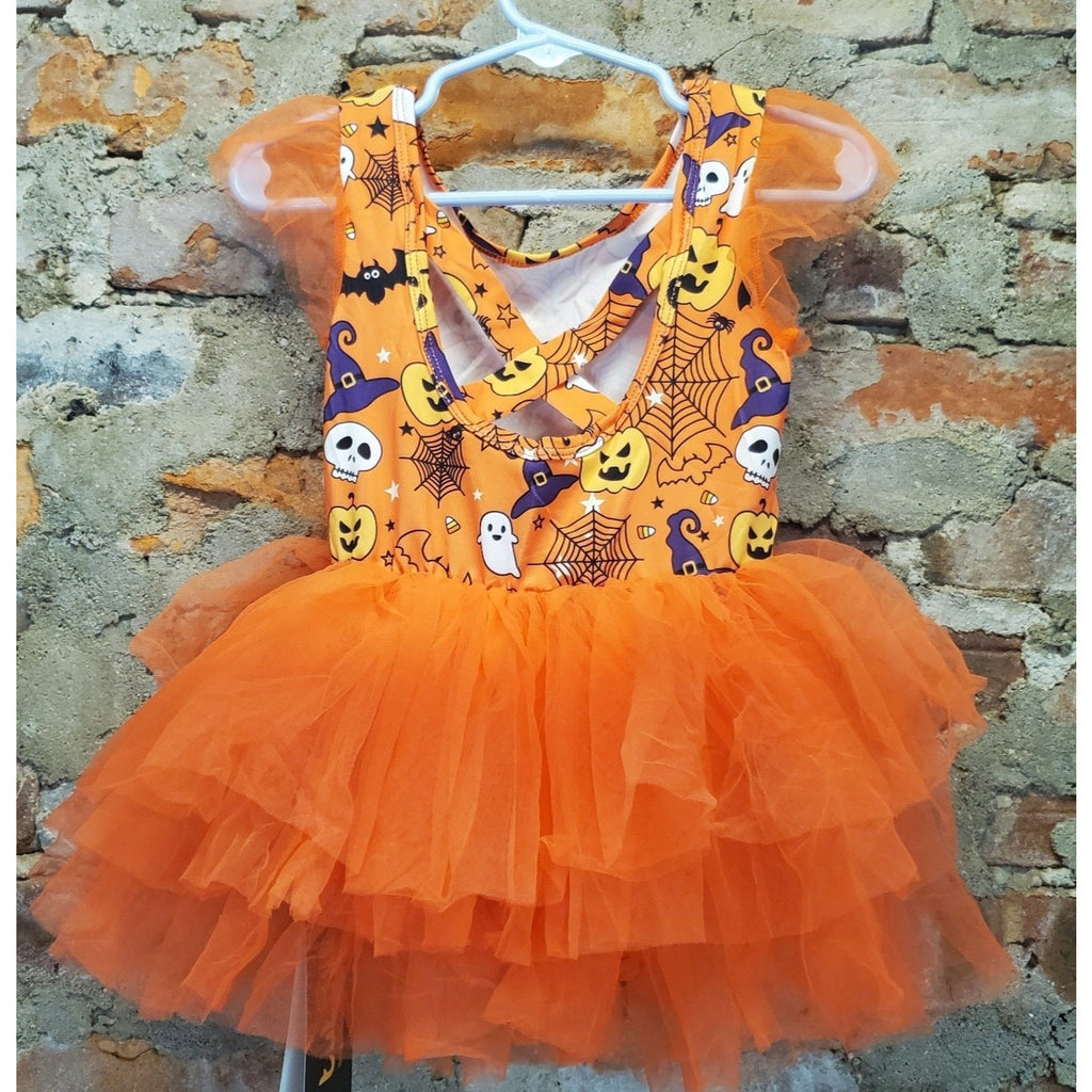 tutu.kk Girls Toddler Halloween Dress Costume 2T Orange Multicolor Pumpkin Ghost