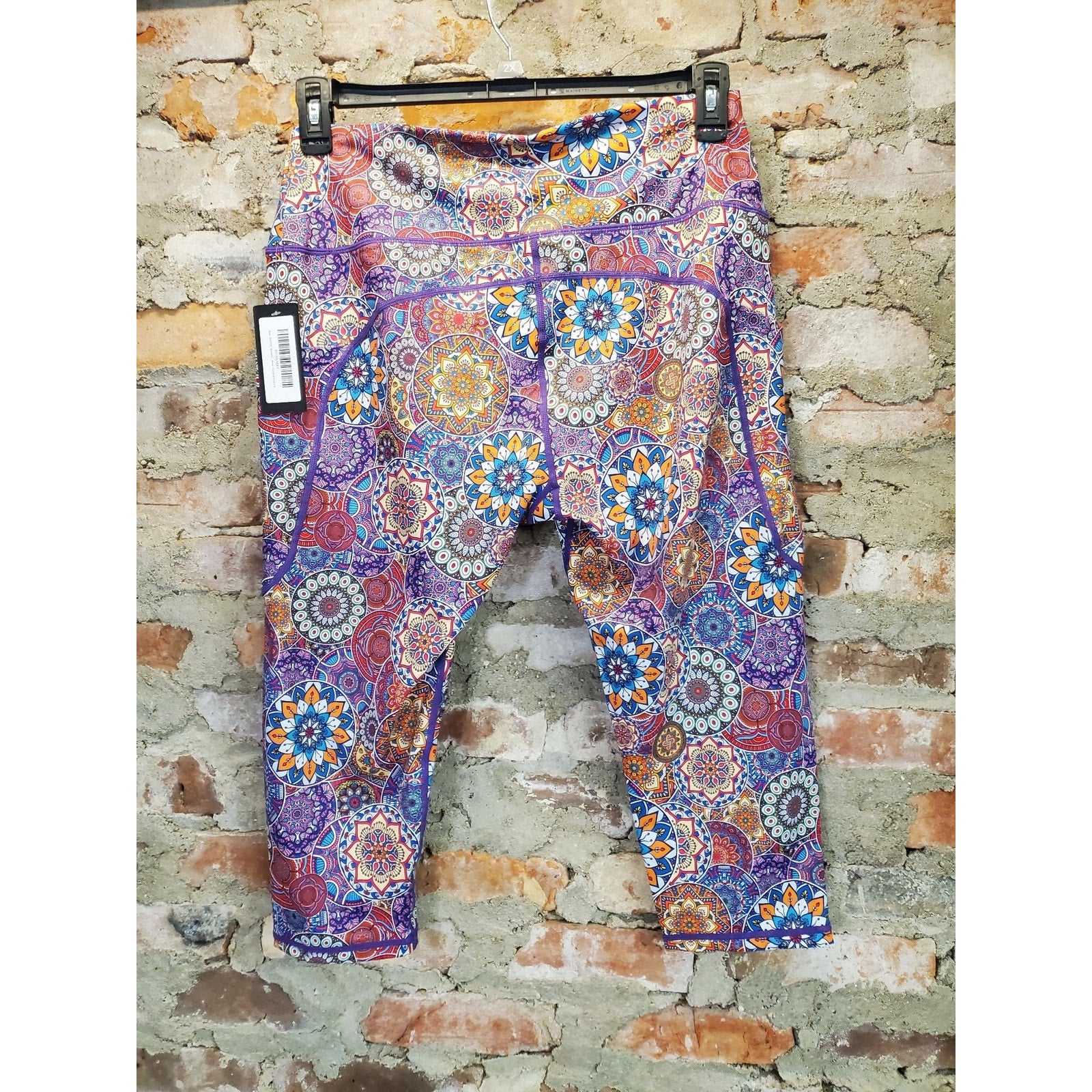 Raypose Womens XL Capri Leggings Purple Multicolor Mandala High Waist Pockets