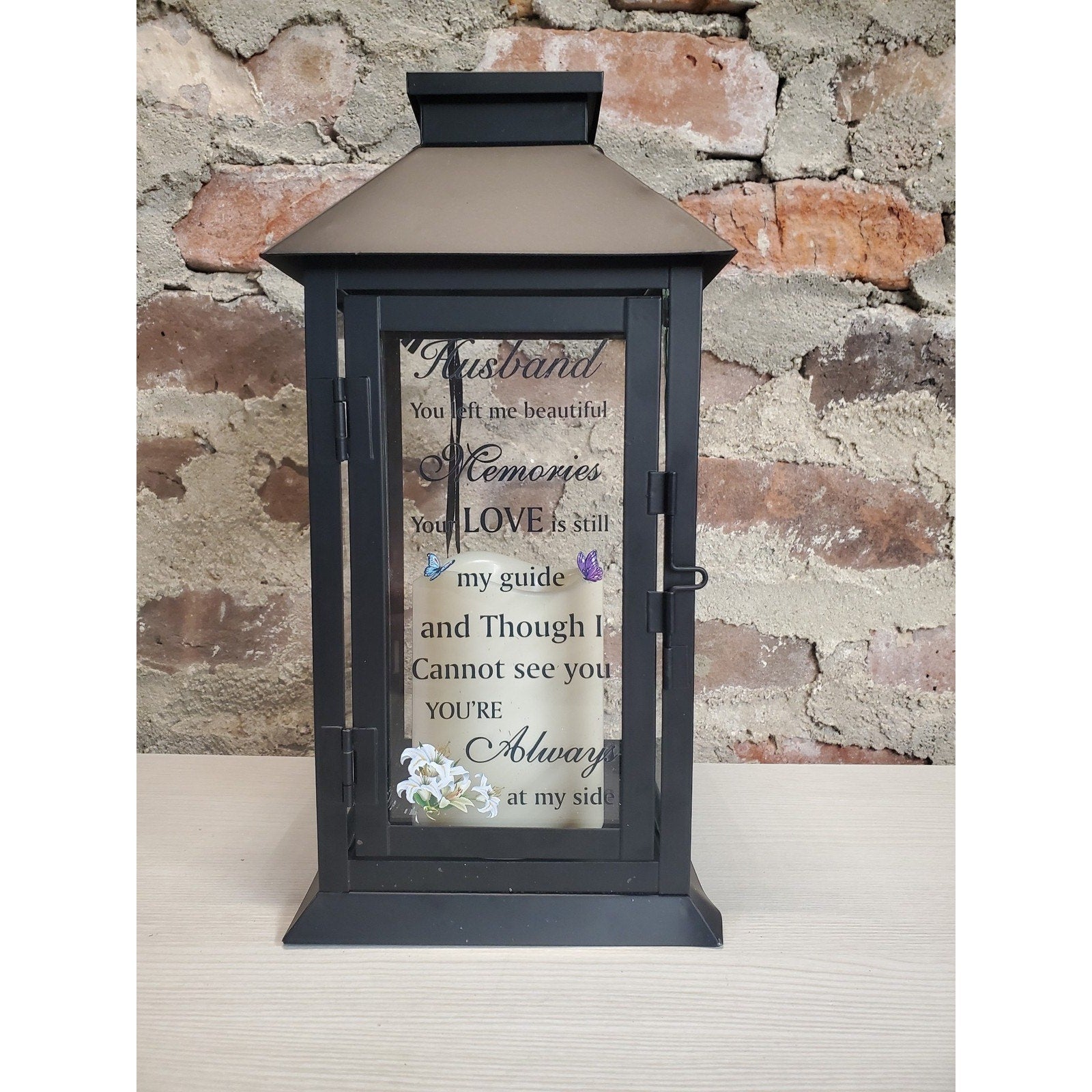 Husband Memorial Lantern LED Candle Remote Control Timer Remembrance Gift Black