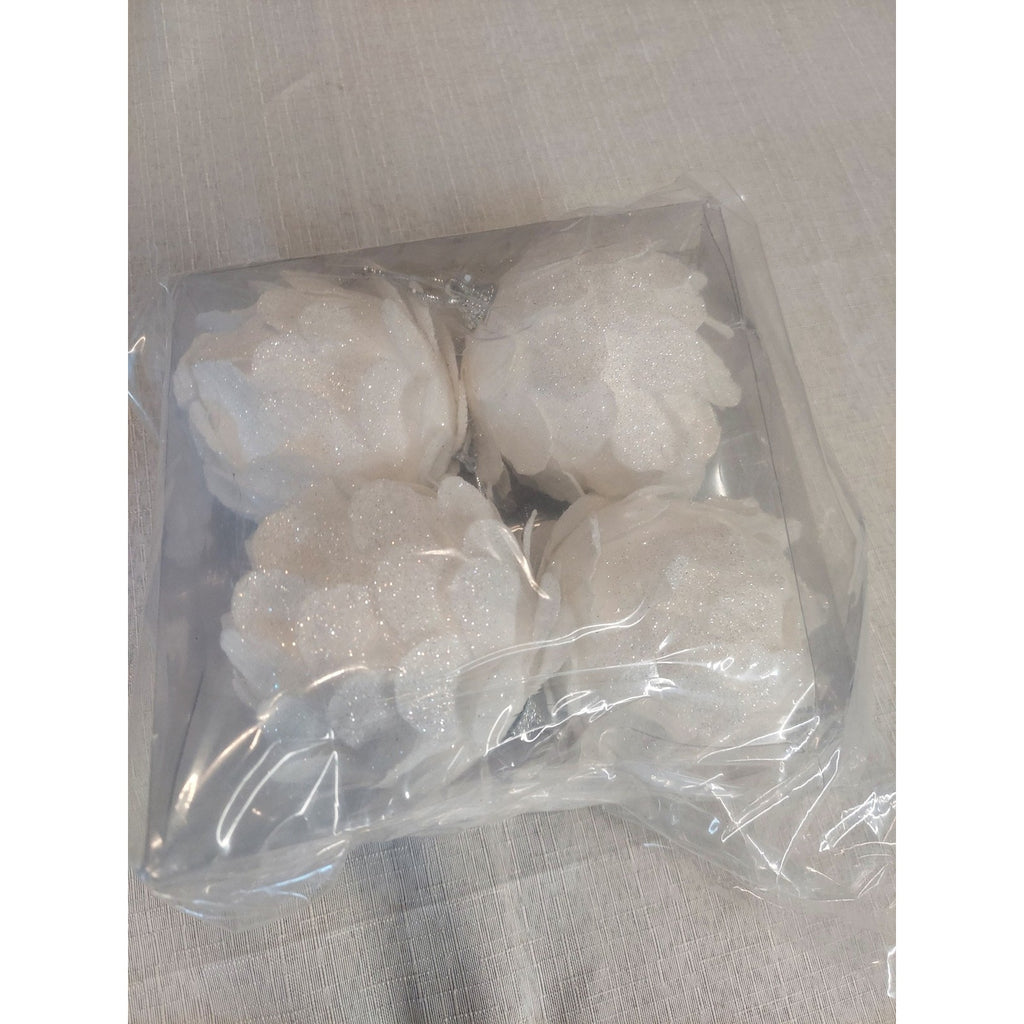 White Glitter Christmas Pinecone Ornament Set 4 Holiday Decor 2.5 Inch