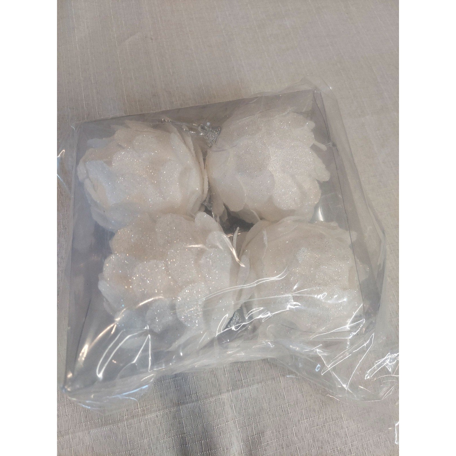 White Glitter Christmas Pinecone Ornament Set 4 Holiday Decor 2.5 Inch