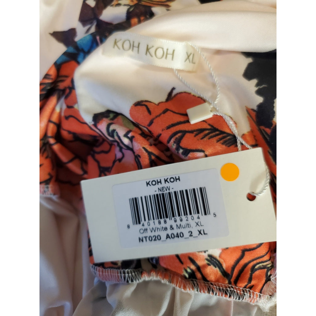 KOH KOH Womens Maxi Dress XL Off White Multicolor Floral V Neck Short Sleeve NWT