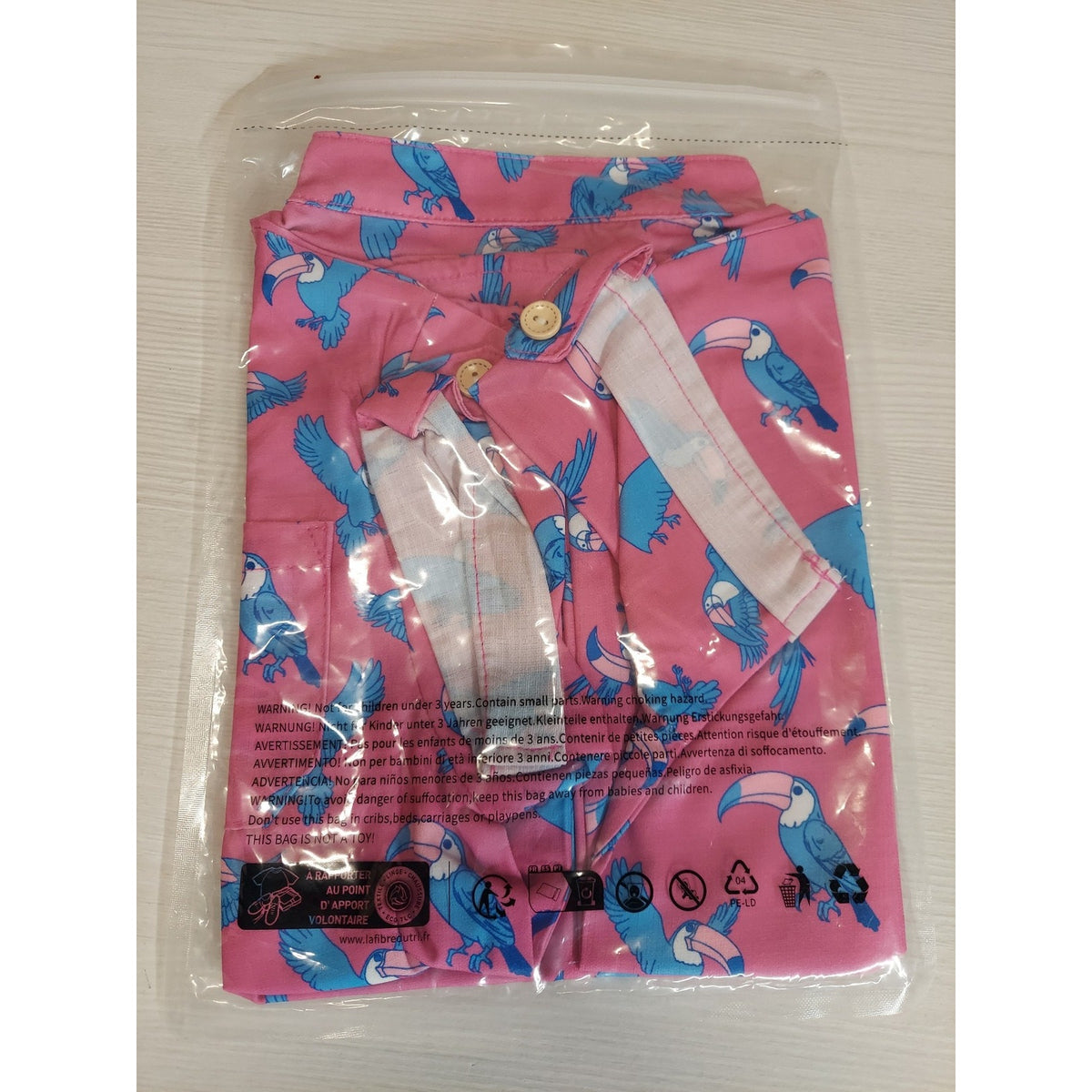 Boys Short Sleeve Button Shirt Sz 5/6 Pink Toucan Pattern New