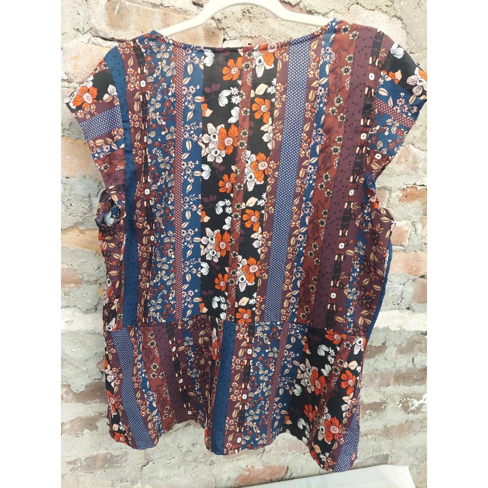 Sanctuary Womens Patchwork Floral Blouse Top XXL Multicolor Short Sleeve