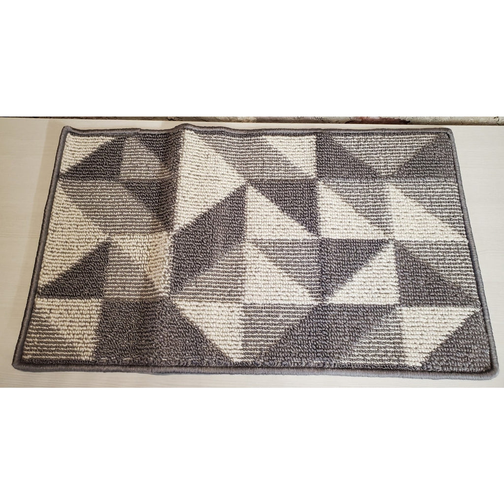 Geometric Pattern Bath Mat Gray White Modern Anti Slip Washable 27x17 Inch