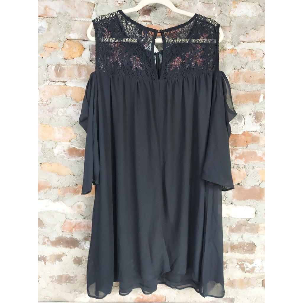 Sh by Shy Dress Womens 2X Black Cold Shoulder Lace Yoke Embroidered Flowy NWT