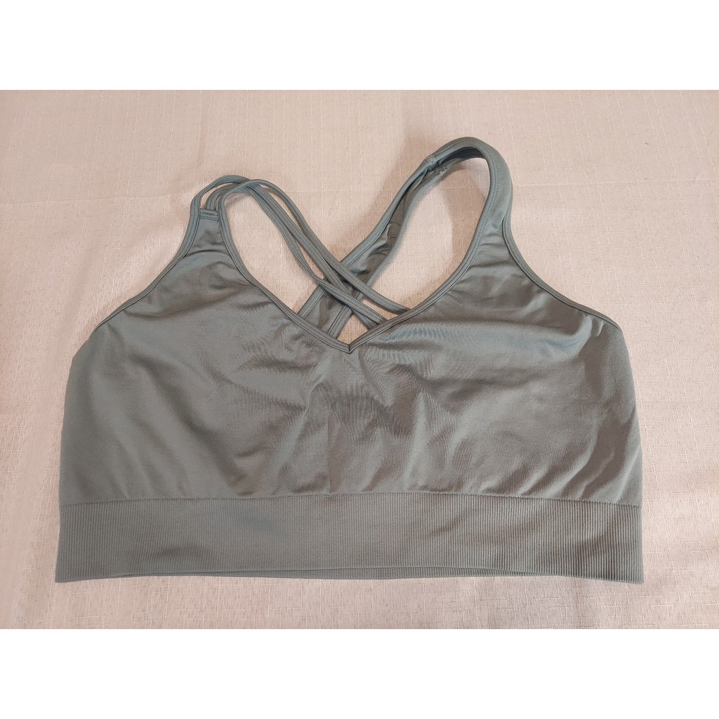 AVIA Womens Sports Bra XXXL 22 Green Criss Cross Back Seamless Athletic Workout