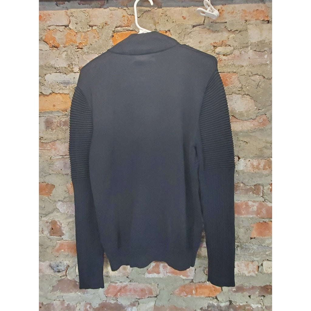 INC International Concepts Mens Full Zip Sweater S Black Mock Neck Ribbed Moto