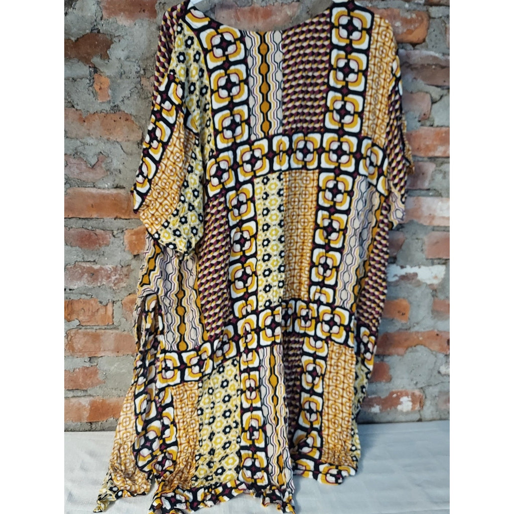 Ashley Stewart Womens Plus Size 18 Tunic Top Shirt Rayon Geometric Patchwork
