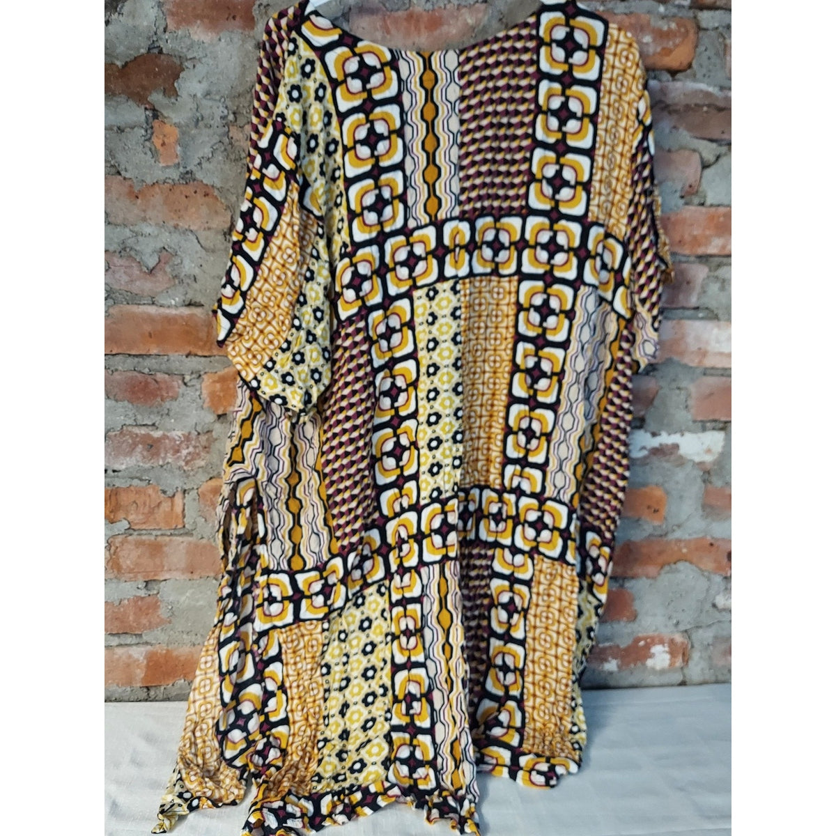 Ashley Stewart Womens Plus Size 18 Tunic Top Shirt Rayon Geometric Patchwork
