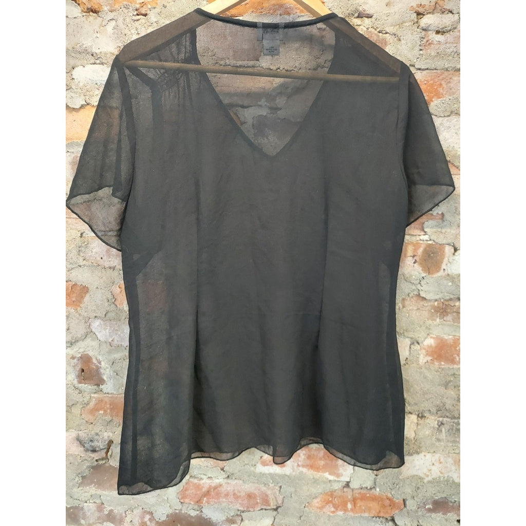 Together Womens Blouse Plus Size 18 Black Sheer Beaded Flutter Sleeve