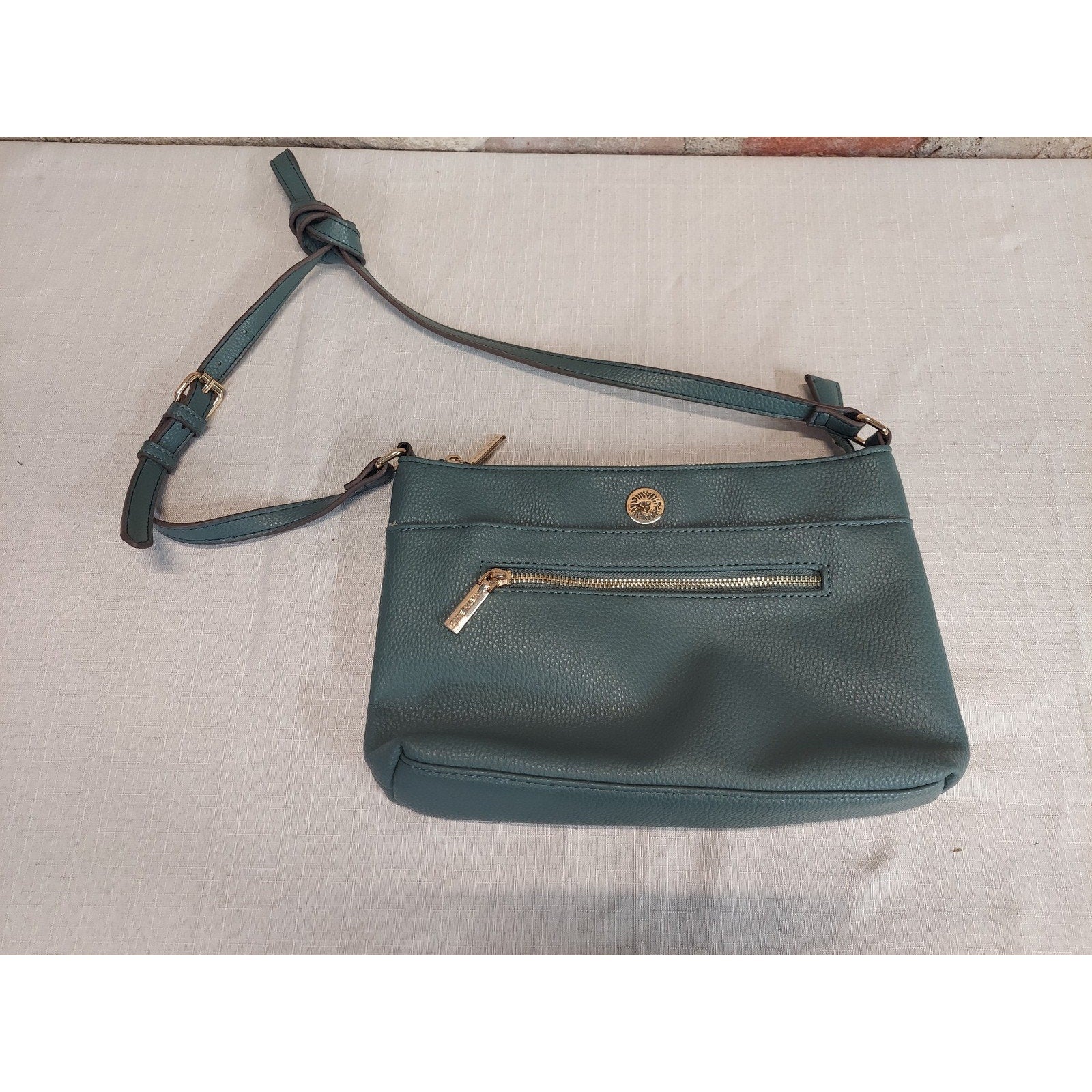 Anne Klein Teal Faux Leather Crossbody Bag Adjustable Strap Womens Handbag Purse