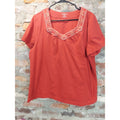 Croft & Barrow Womens Shirt 2X Rust Orange Square Neck Embroidered Short Sleeve