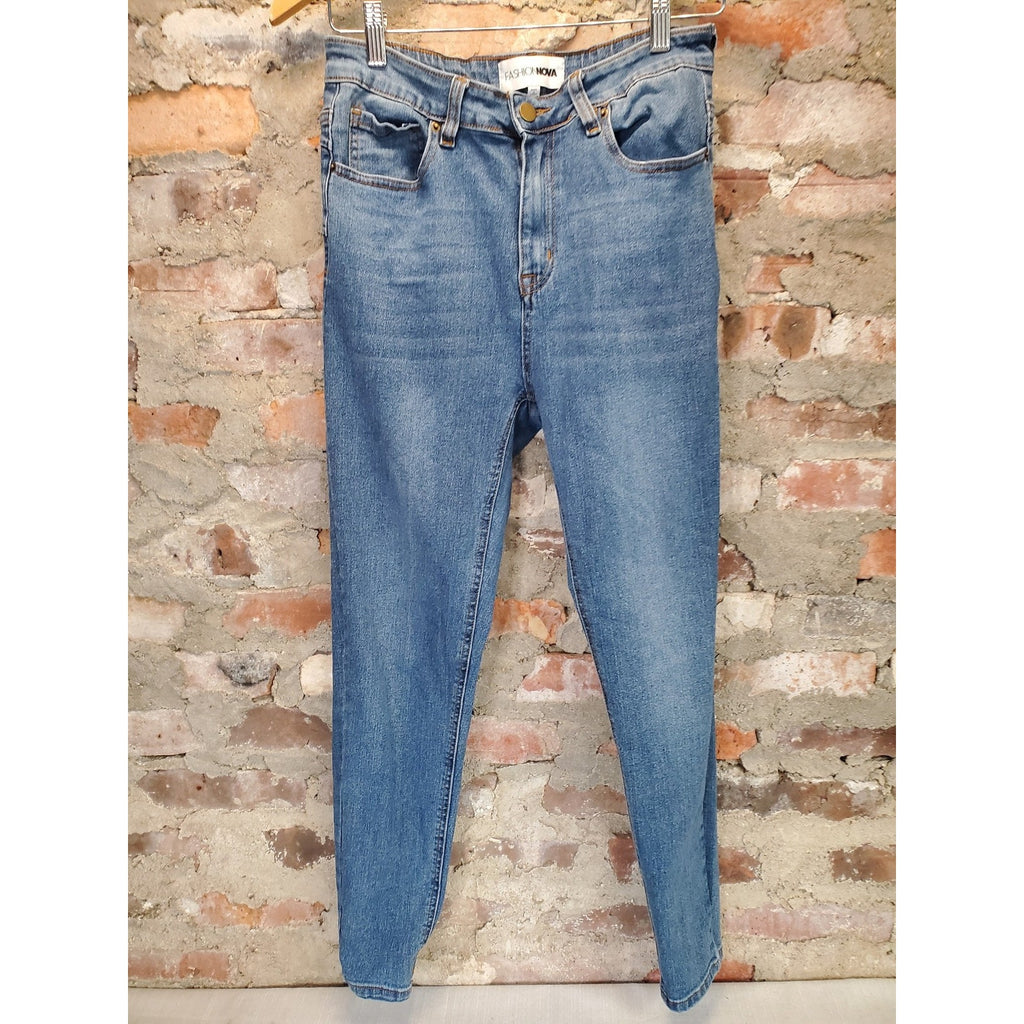Fashion Nova Womens High Rise Stretch Skinny Jeans Size 11 Medium Wash Blue