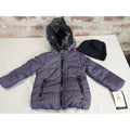 London Fog Baby Girls 3T Puffer Jacket Faux Fur Hood Purple Houndstooth NWT Hat