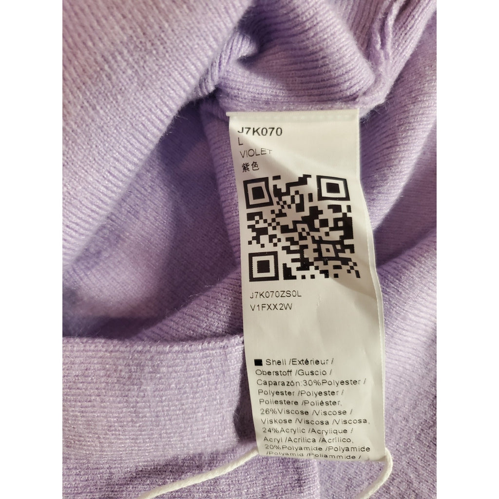 Womens Violet V Neck Knit Sweater L Long Sleeve Drop Shoulder Side Slit