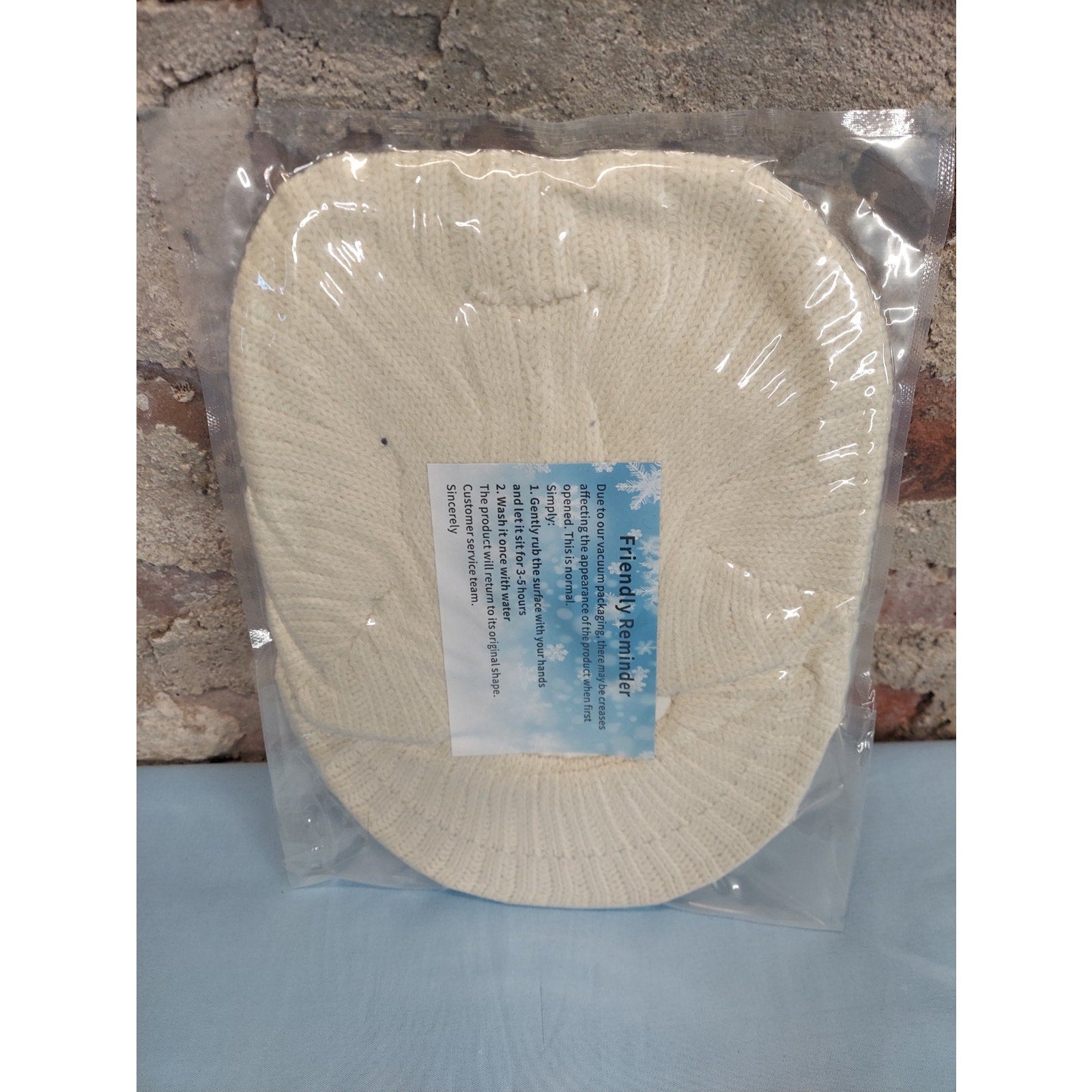 New Cream Knit Wool Snow Ski Cap w Visor Warm Fleece Lined Hat Soft Beanie
