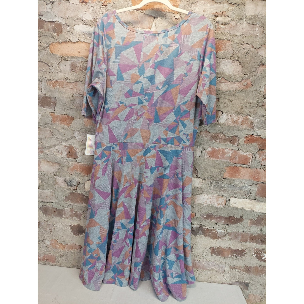 LuLaRoe Womens Swing Dress 3XL Gray Multicolor Geometric Pattern Half Sleeve