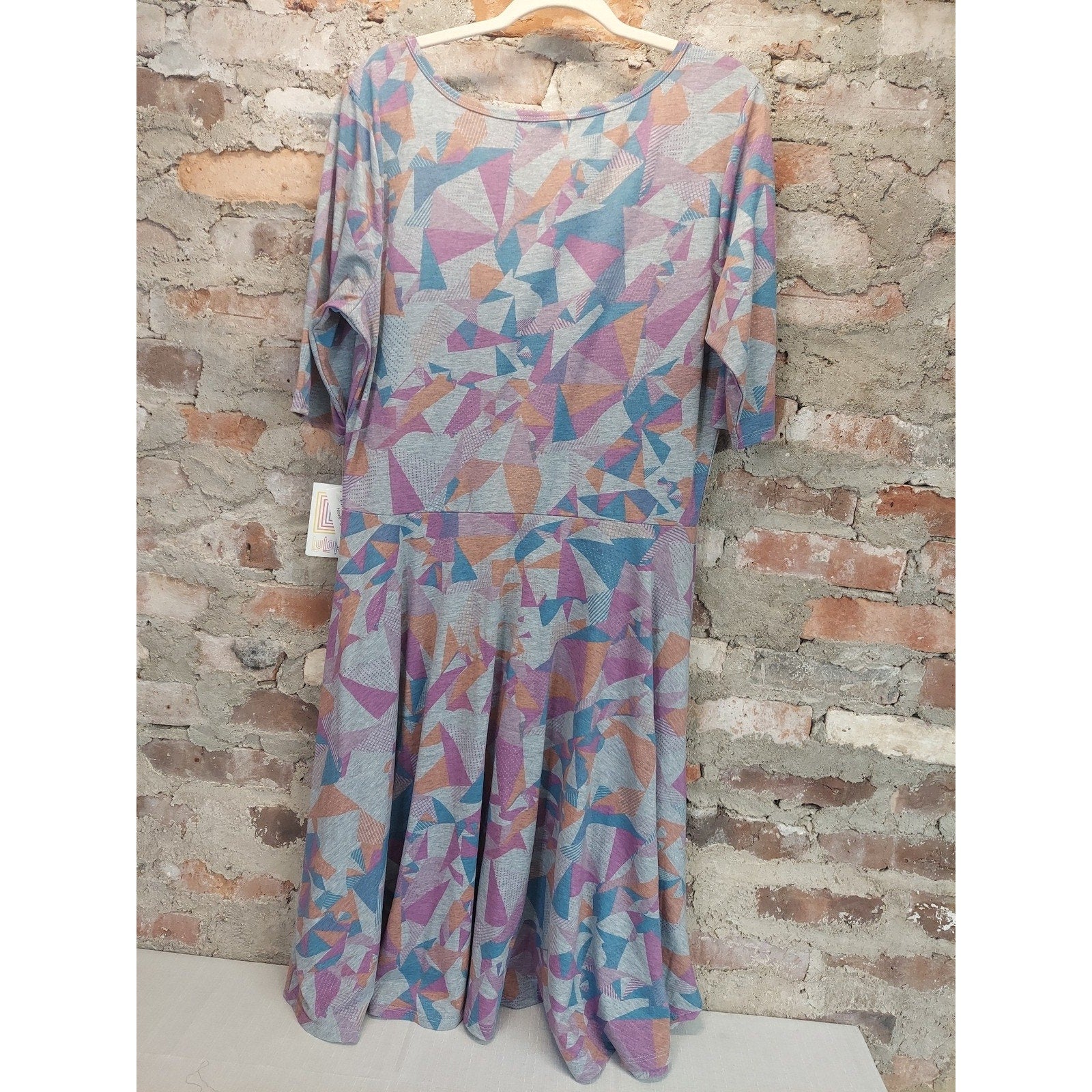 LuLaRoe Womens Swing Dress 3XL Gray Multicolor Geometric Pattern Half Sleeve