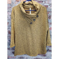 NY Collection Womens Cowl Neck Tunic Sweater 1X Mustard Yellow Button 3/4 Sleeve