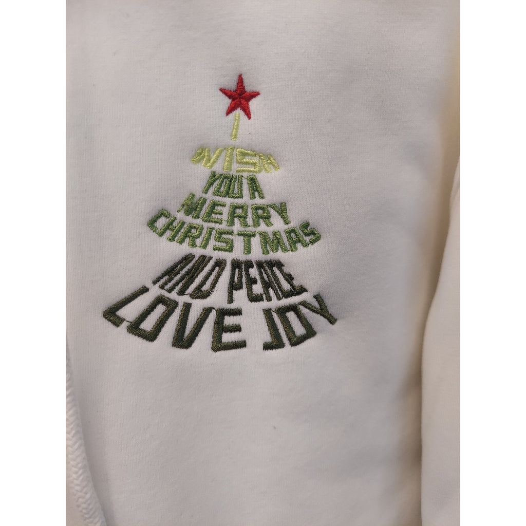 Lephissa Unisex Hoodie M Cream Christmas Embroidered Pullover NWT