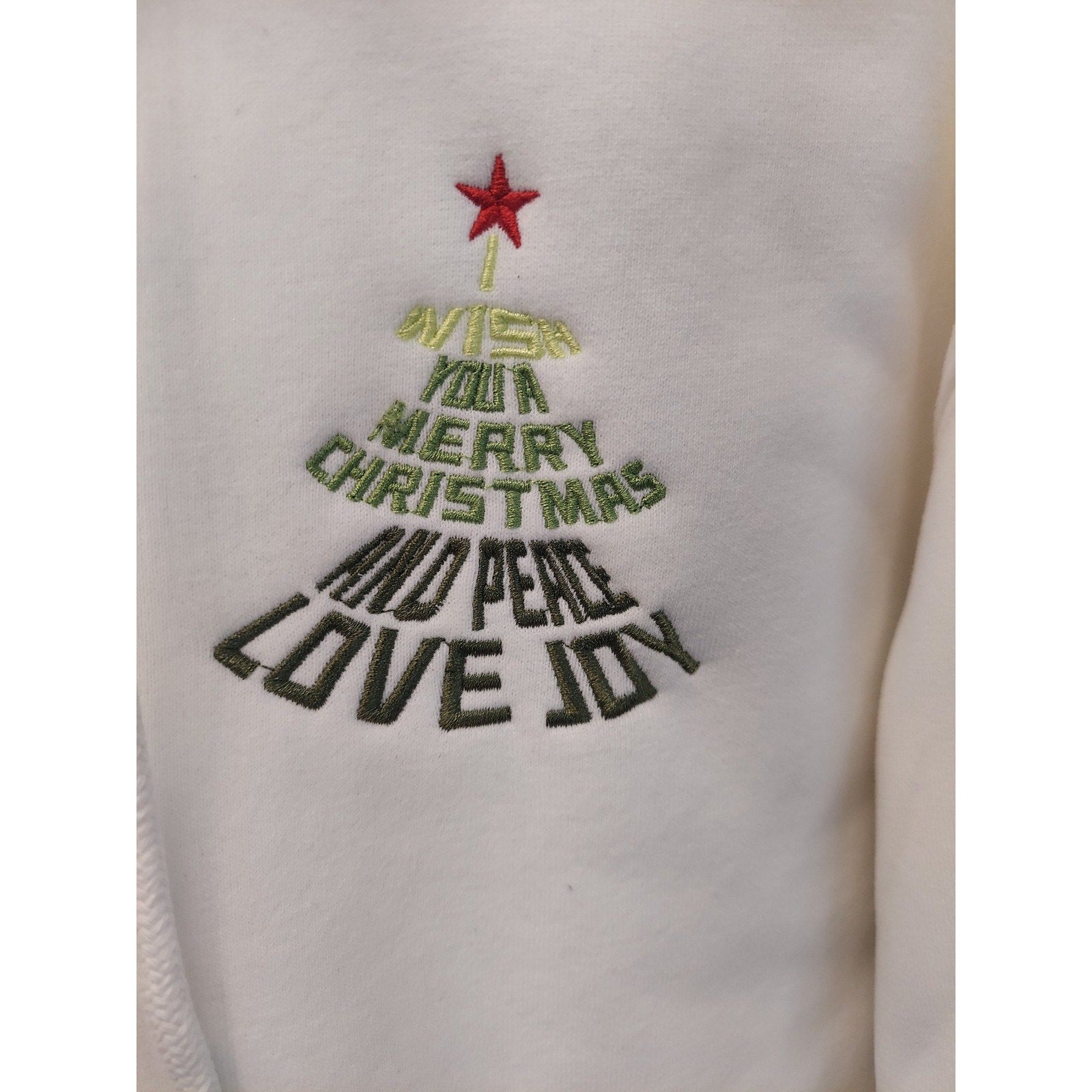 Lephissa Unisex Hoodie M Cream Christmas Embroidered Pullover NWT