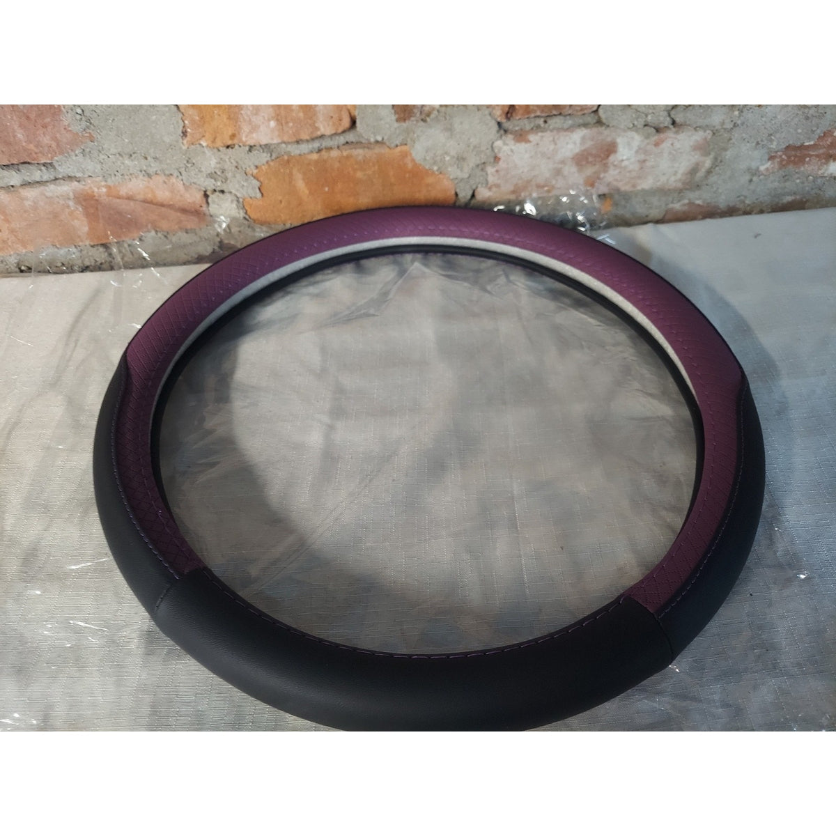 Steering Wheel Cover Universal Fit Anti Slip 14.5 Inch Black Purple Leather Grip