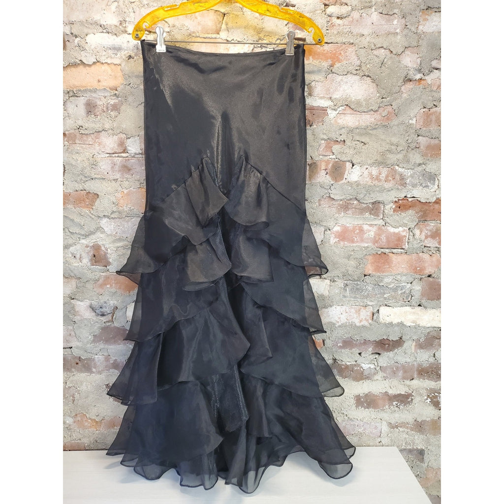 KM Collections Milla Bell Womens Black Maxi Ruffle Mermaid Skirt Size 6 Formal