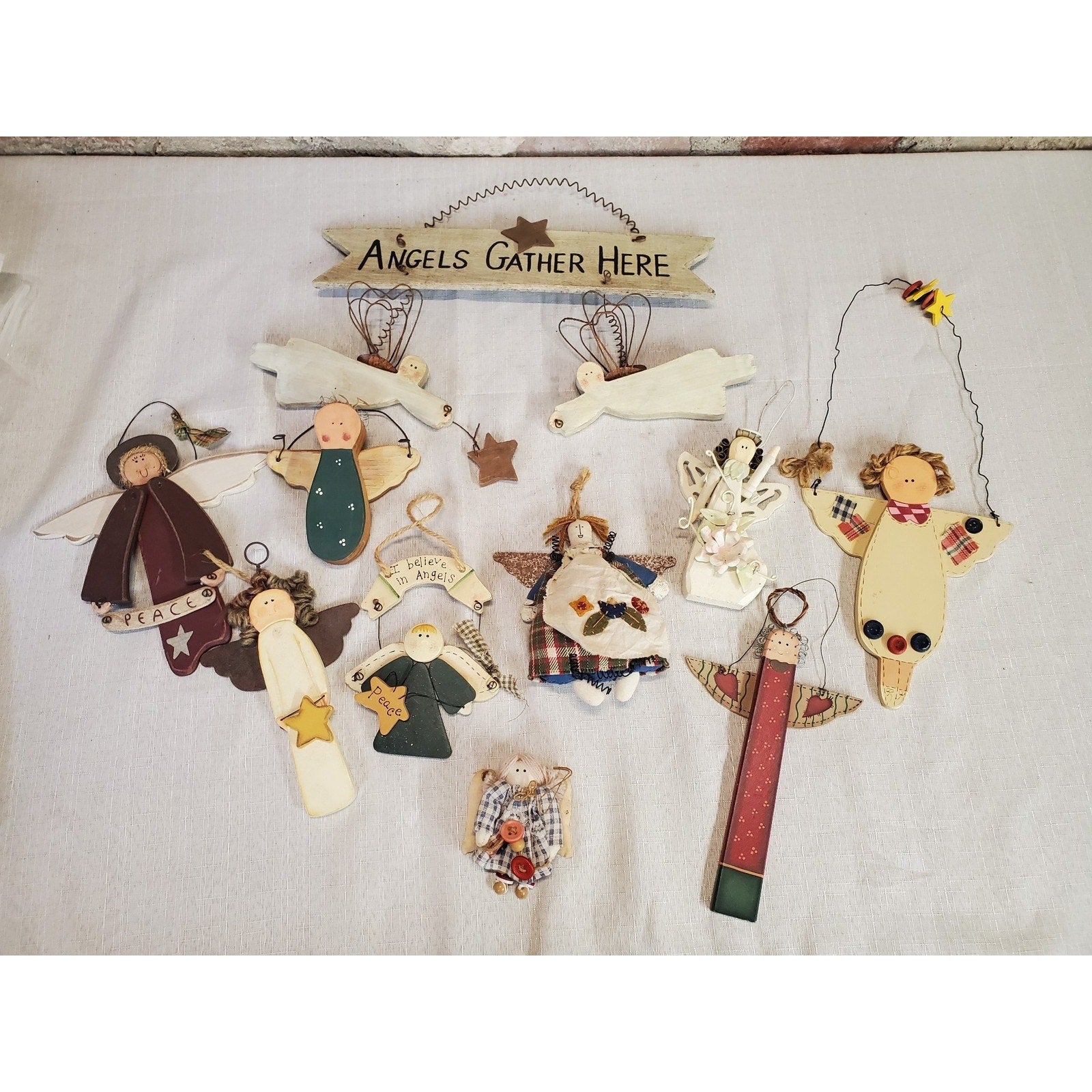 Christmas Angel Ornaments Lot Primitive Farmhouse Home Decor Wall Hanging