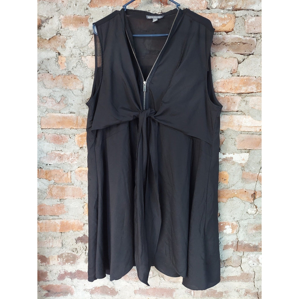 KATE & MALLORY Womens 2X Black Full Zip Sleeveless Tie Front Plus Size Tunic Top