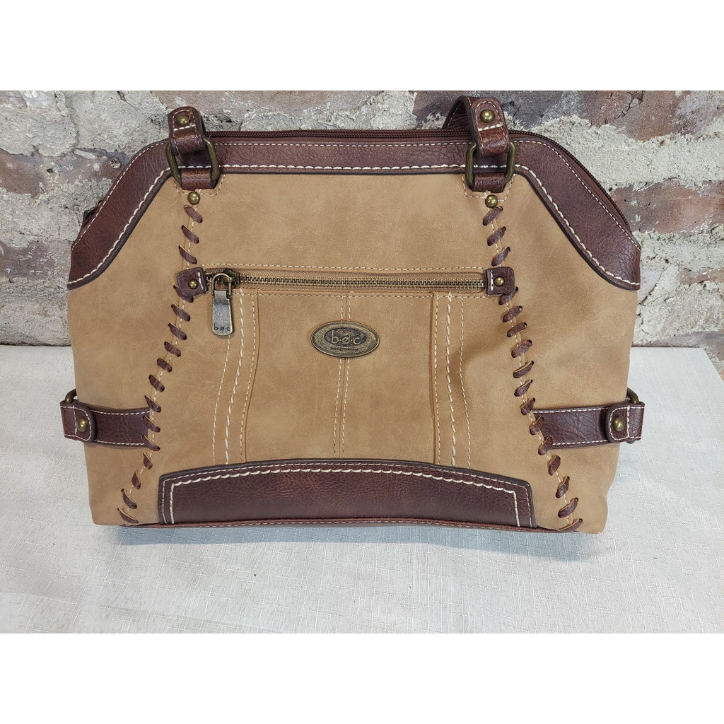 b.o.c. Womens Shoulder Bag Brown Faux Leather Trim Contrast Stitching Zip Top