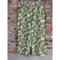 Nicole Miller New York Womens Wide Leg Linen Pants XL Green White Tropical Leaf