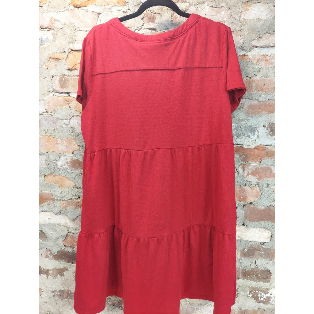 Knox Rose Womens Dress XXL Red Tiered V Neck Short Sleeve Pullover