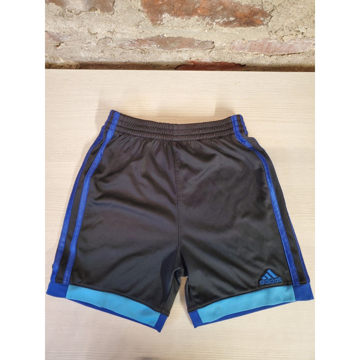 Adidas Boys Athletic Sport Shorts Size 6 Black Blue Aqua Regular Fit