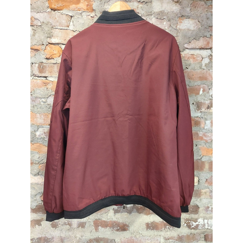 SHEIN Mens Bomber Jacket Size XXL Maroon Full Zip Ribbed Collar Arm Pocket