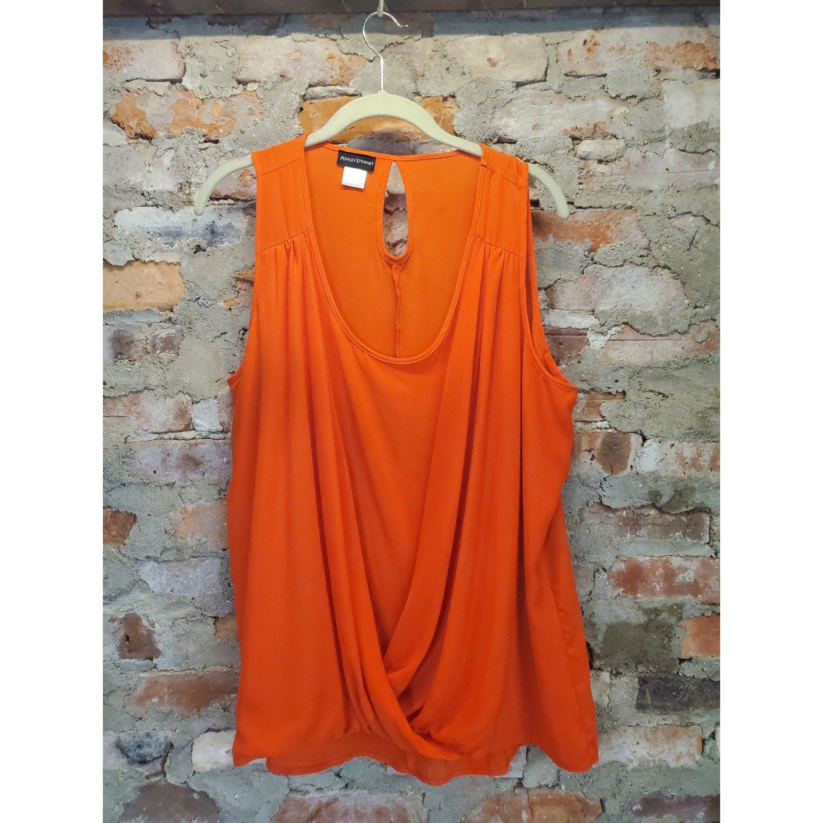 Ashley Stewart Womens Plus Size 1X Orange Draped Sleeveless Keyhole Back Top