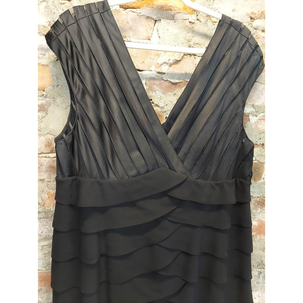 Adrianna Papell Woman Womens Dress Size 18W Black Tiered Ruffle Pleated V Neck