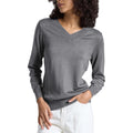 Womens V Neck Sweater XXL Gray Solid Long Sleeve Pullover Knit Top