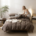 Full Duvet Cover Set Brown Soft Cozy Bedding Comforter Cover With Pillow Shams