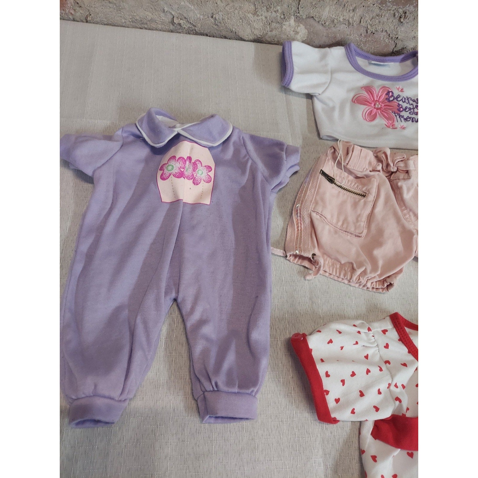 Build-A-Bear Workshop Doll Clothes Lot Jumpsuit Shorts Hat Dress Up Red Pink