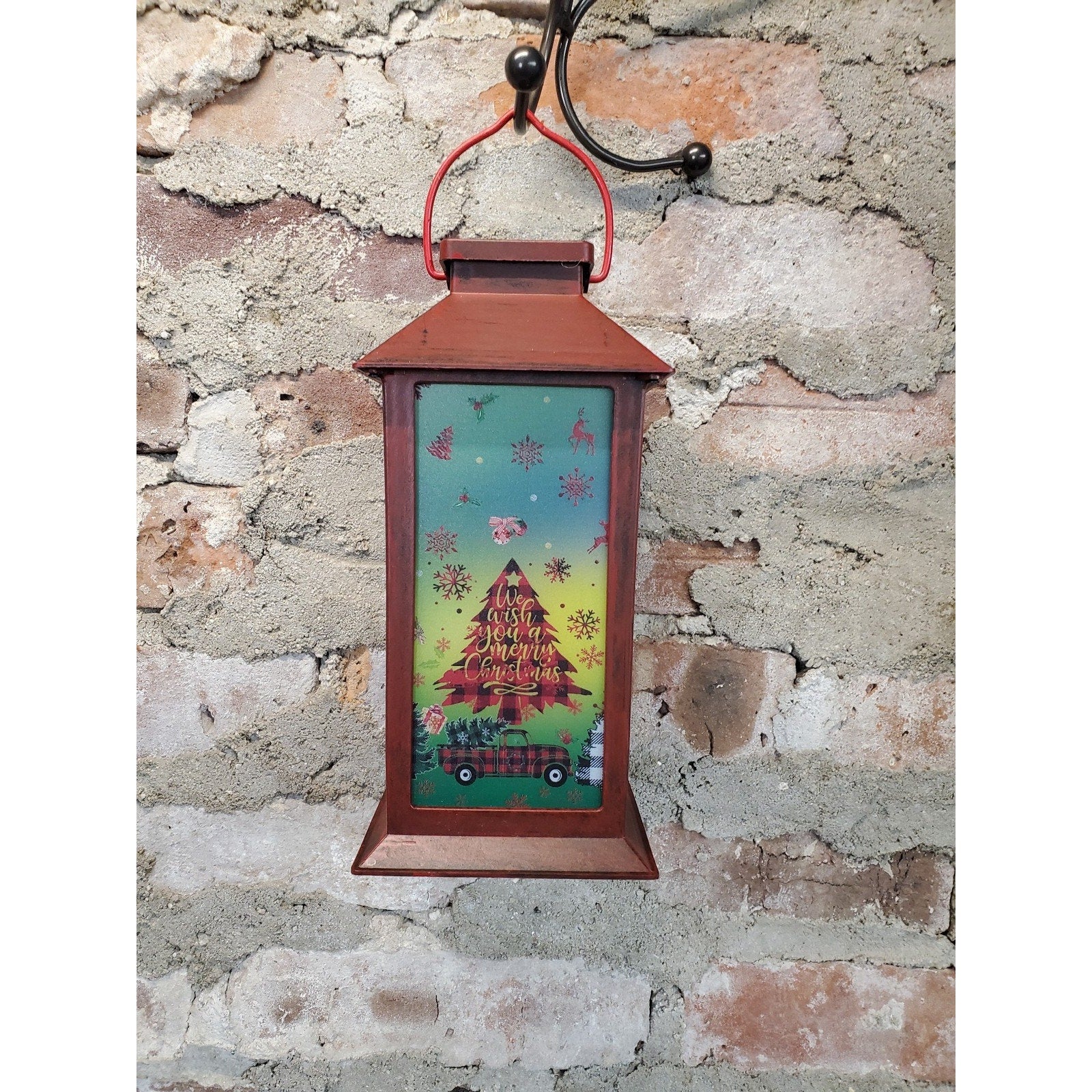 Christmas Solar Lantern Holiday Decor Farmhouse Rustic Seasonal Festive Light