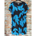 London Times Woman Womens Dress 18W Black Blue Leaf Print Textured Short Sleeve