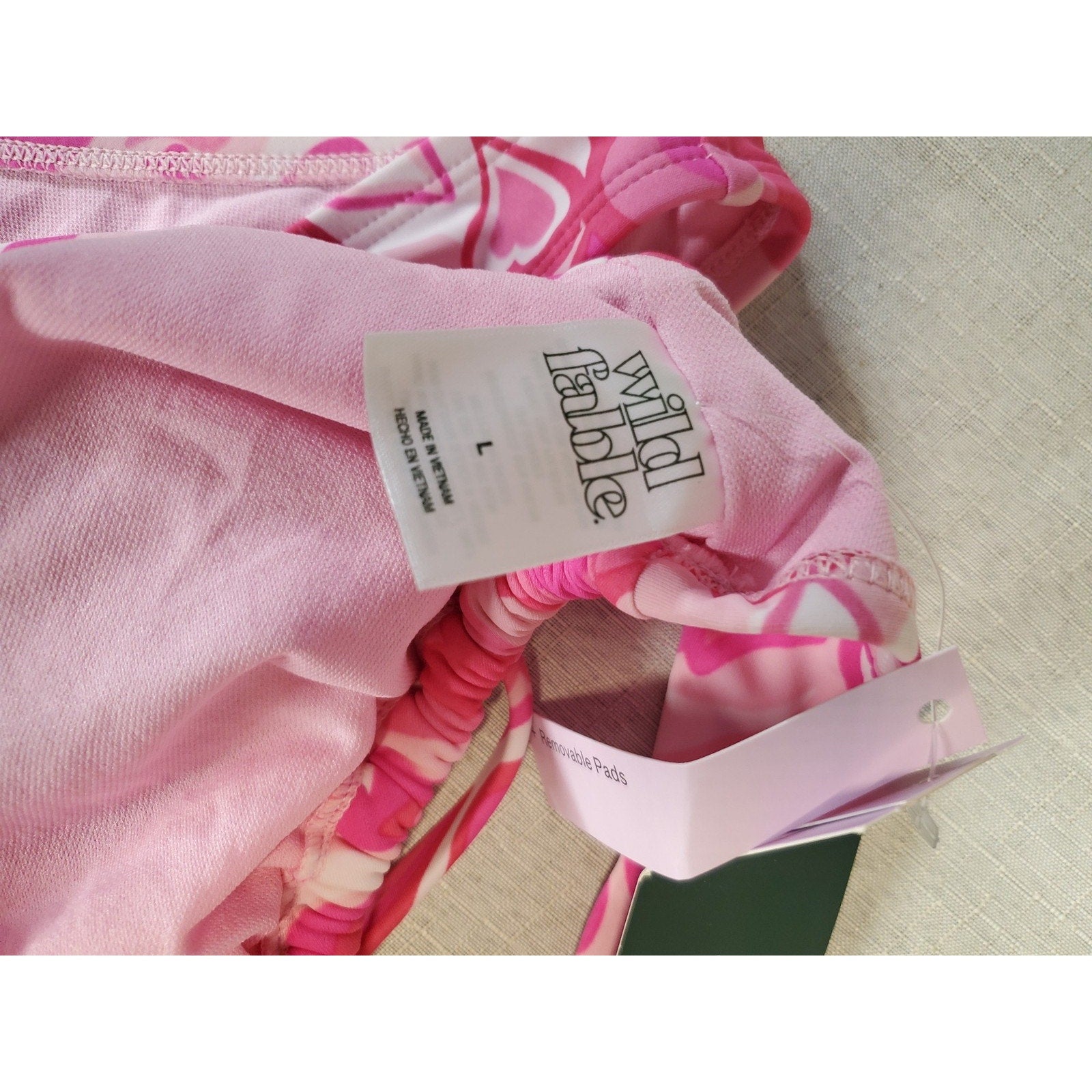 Wild Fable Womens Bikini Set L Top M Bottom Pink Heart Print NWT Removable Pads