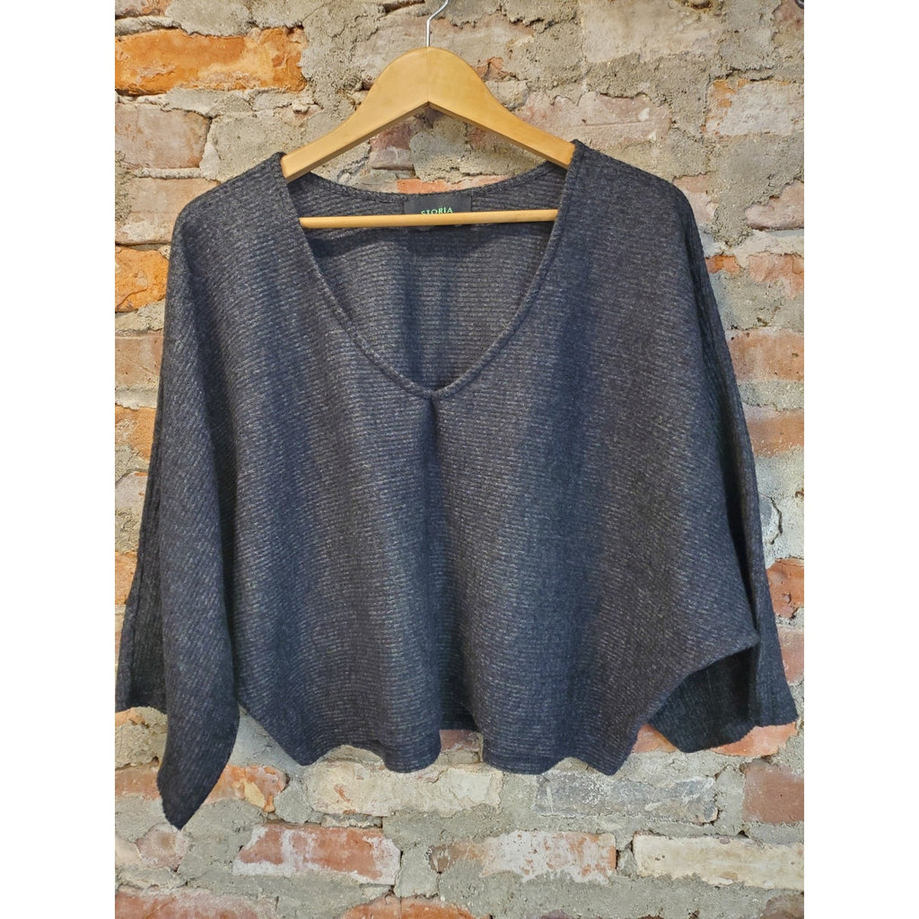 EXPRESS Womens V Neck Knit Sweater Small S Charcoal Shimmer Metallic Dolman