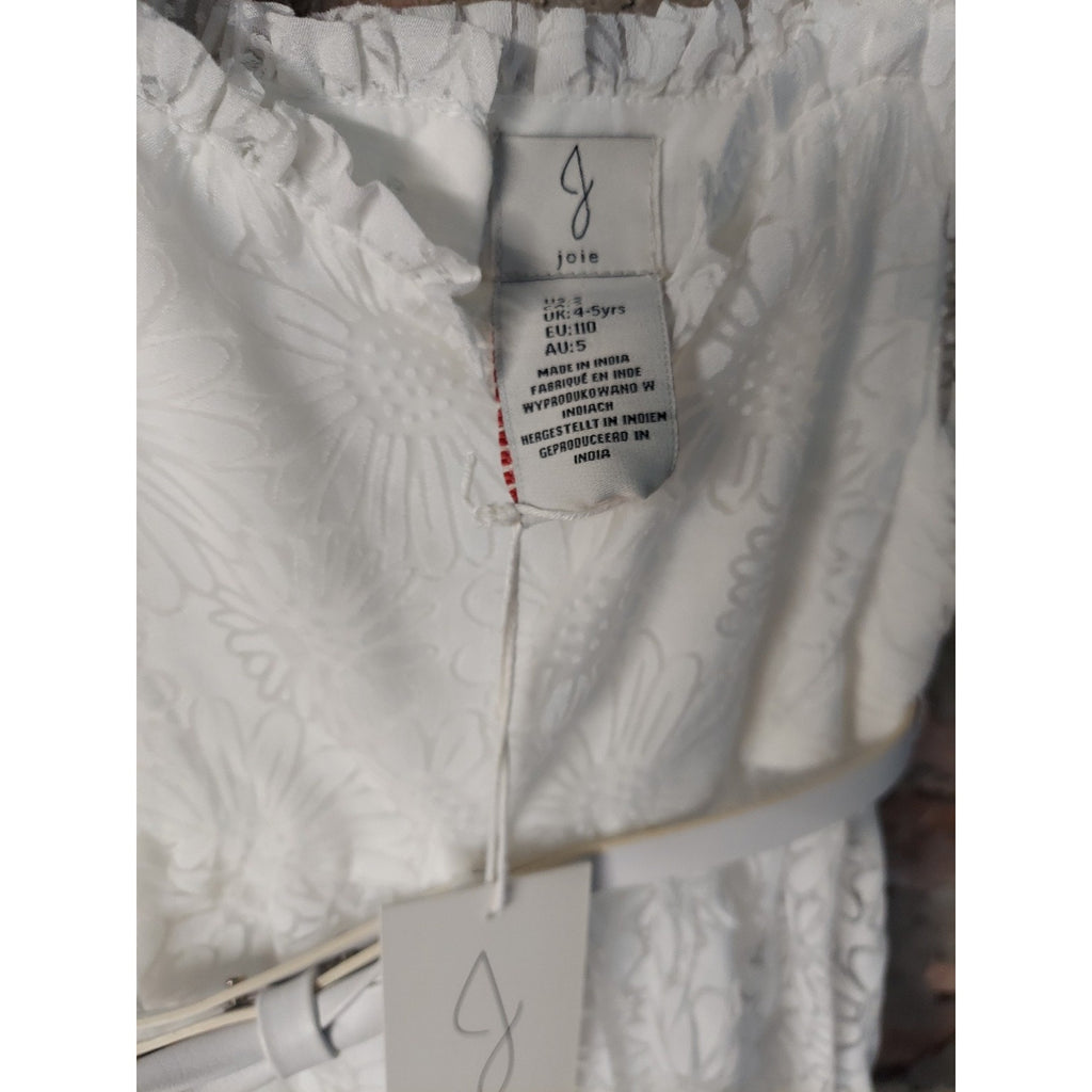 Joie Girls Dress 4-5T White Floral Puff Sleeve Belted Summer Occasion
